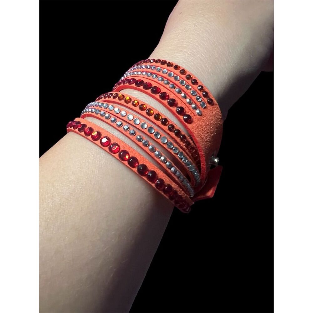 Women's Orange Leather Wrap Bracelet with Rhinestones Adjustable Snap Cl… - Picture 8 of 10